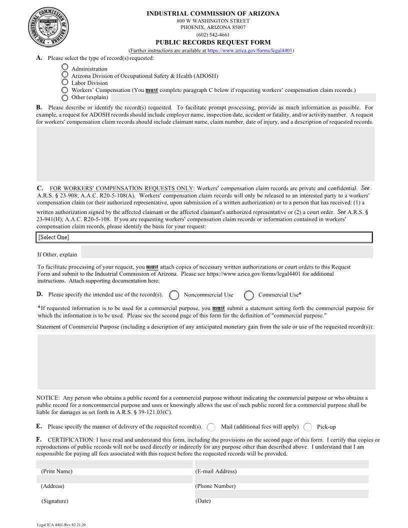 Public Records Request Form | Pdf Fpdf Docx | Arizona