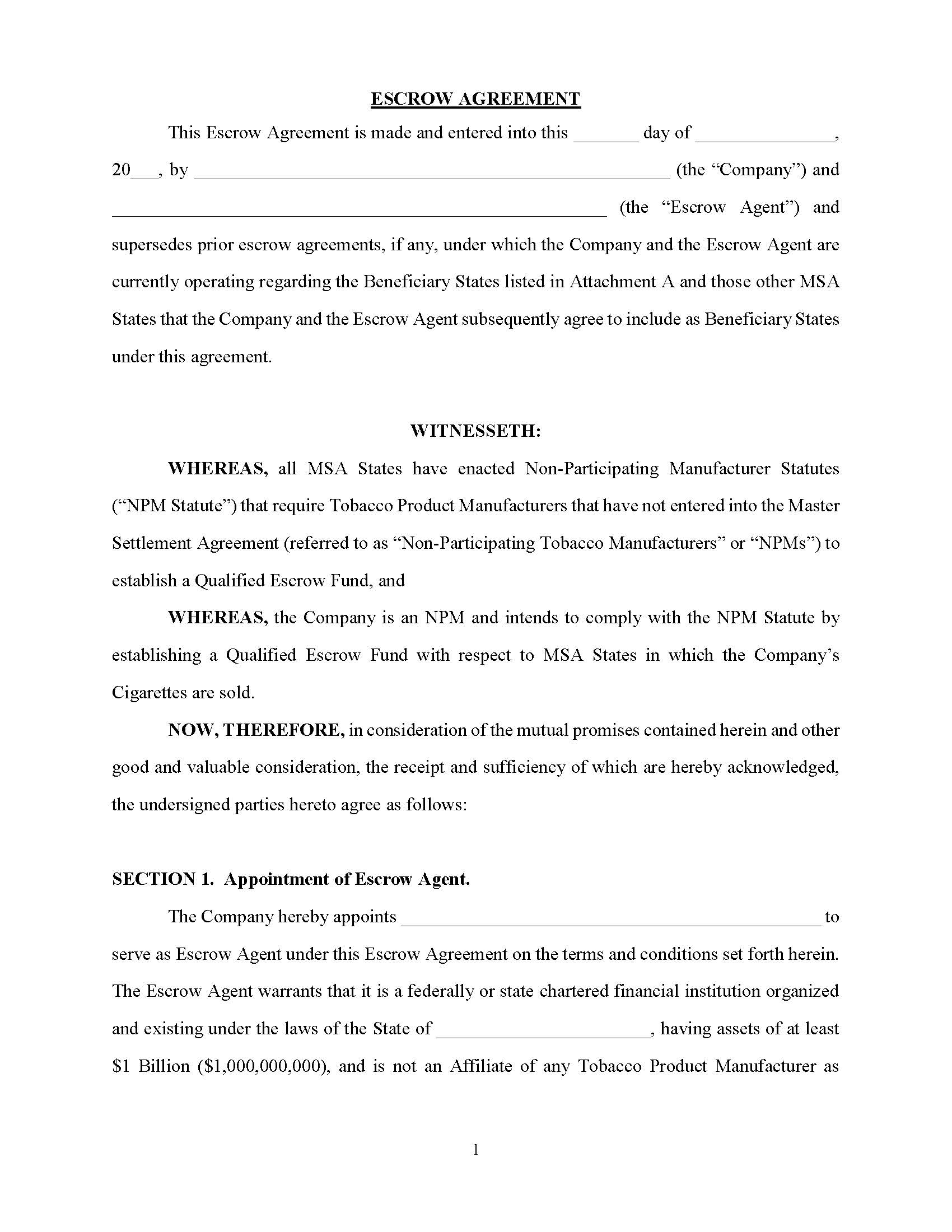 Escrow Agreement | Pdf Fpdf Docx | Arkansas