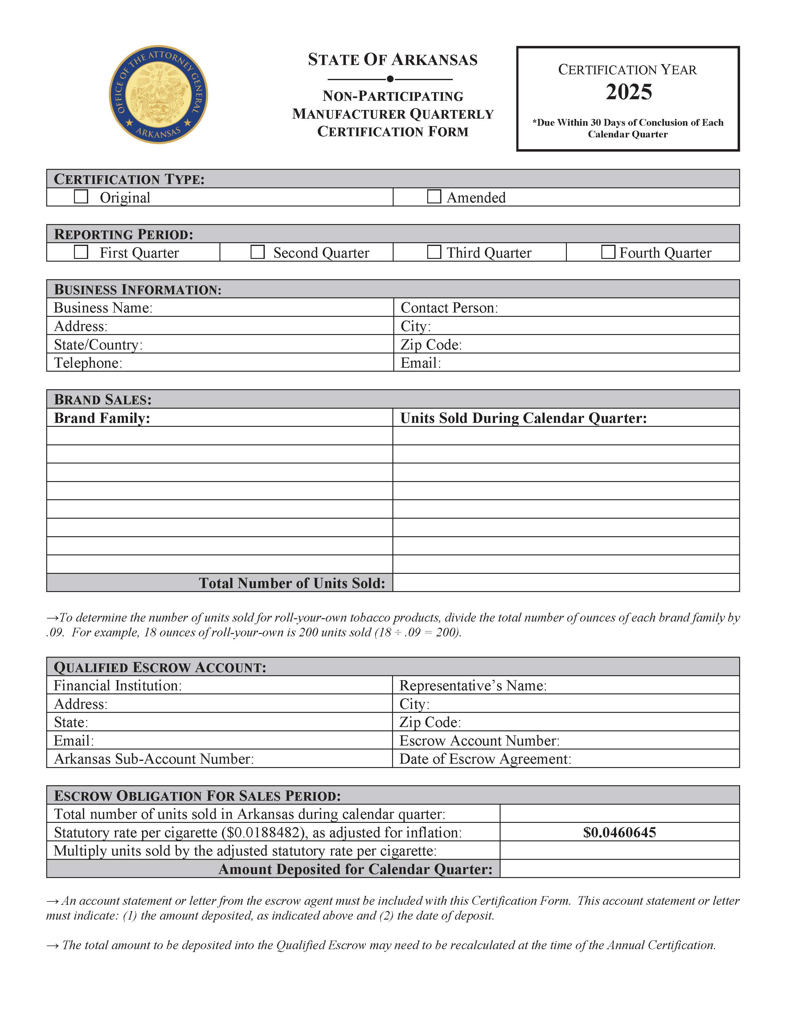 NPM Manufacturing Quarterly Certification | Pdf Fpdf Docx | Arkansas