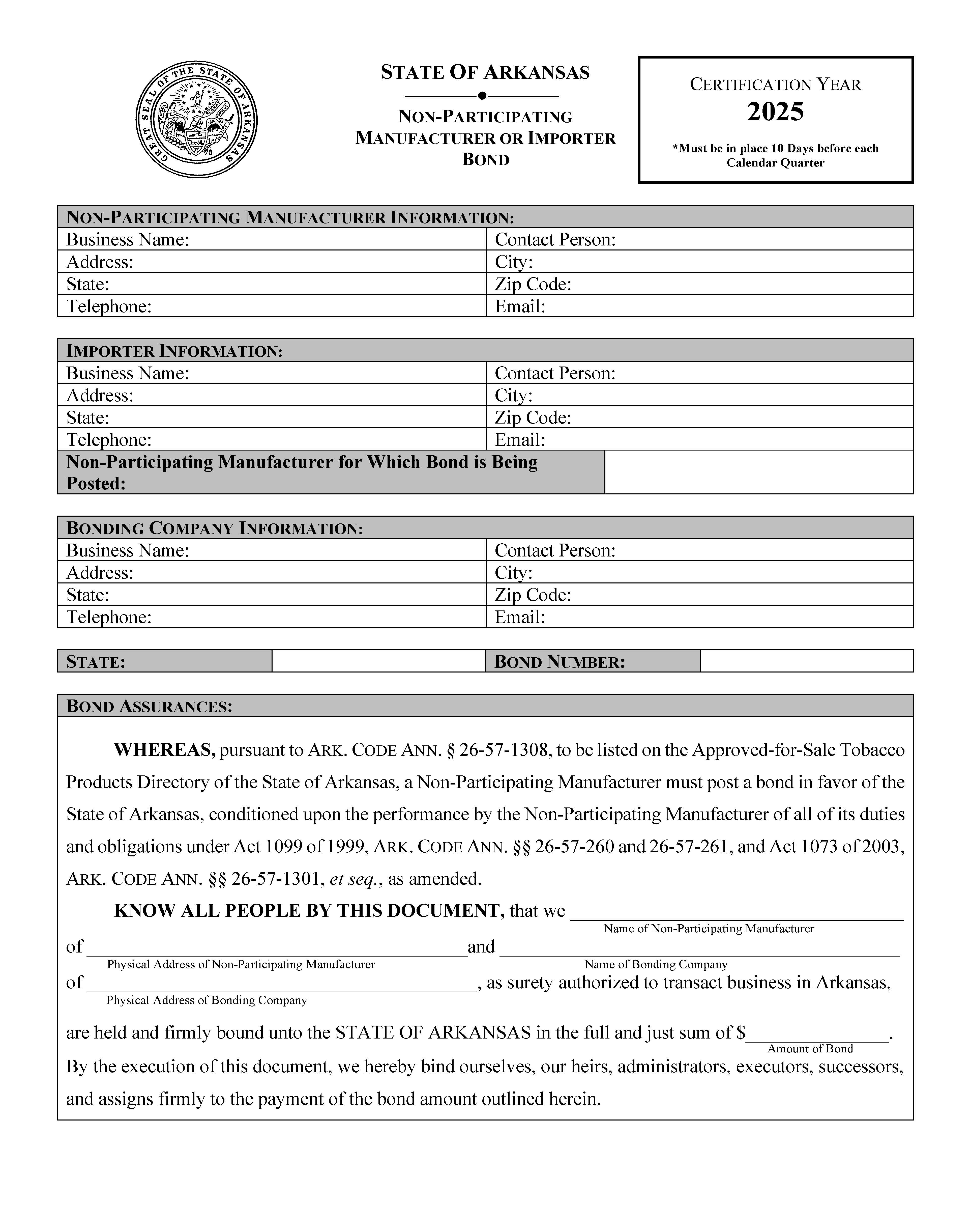 NPM Or Importer Bond | Pdf Fpdf Docx | Arkansas