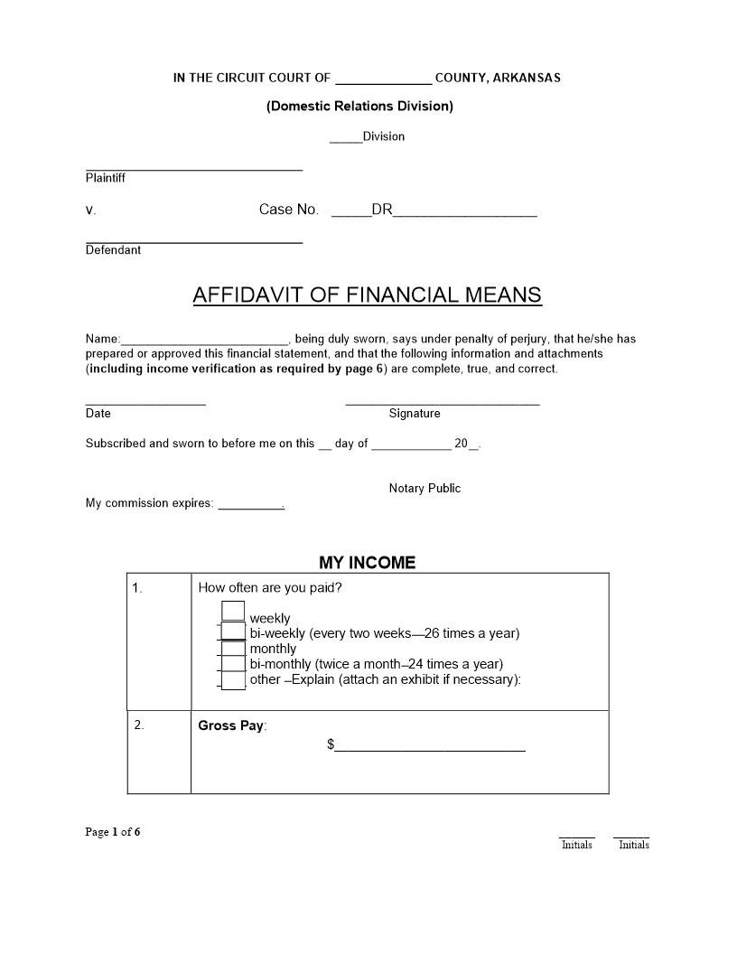 Affidavit Of Financial Means | Pdf Fpdf Doc Docx | Arkansas