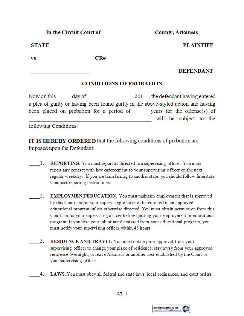 Conditions Of Probation | Pdf Fpdf Docx | Arkansas