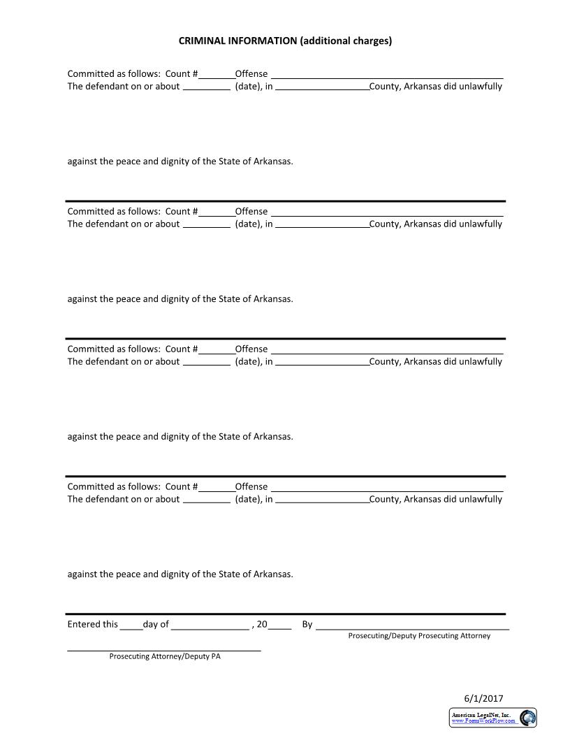 Criminal Information (Page 2 - Additional Charges) | Pdf Fpdf Docx | Arkansas