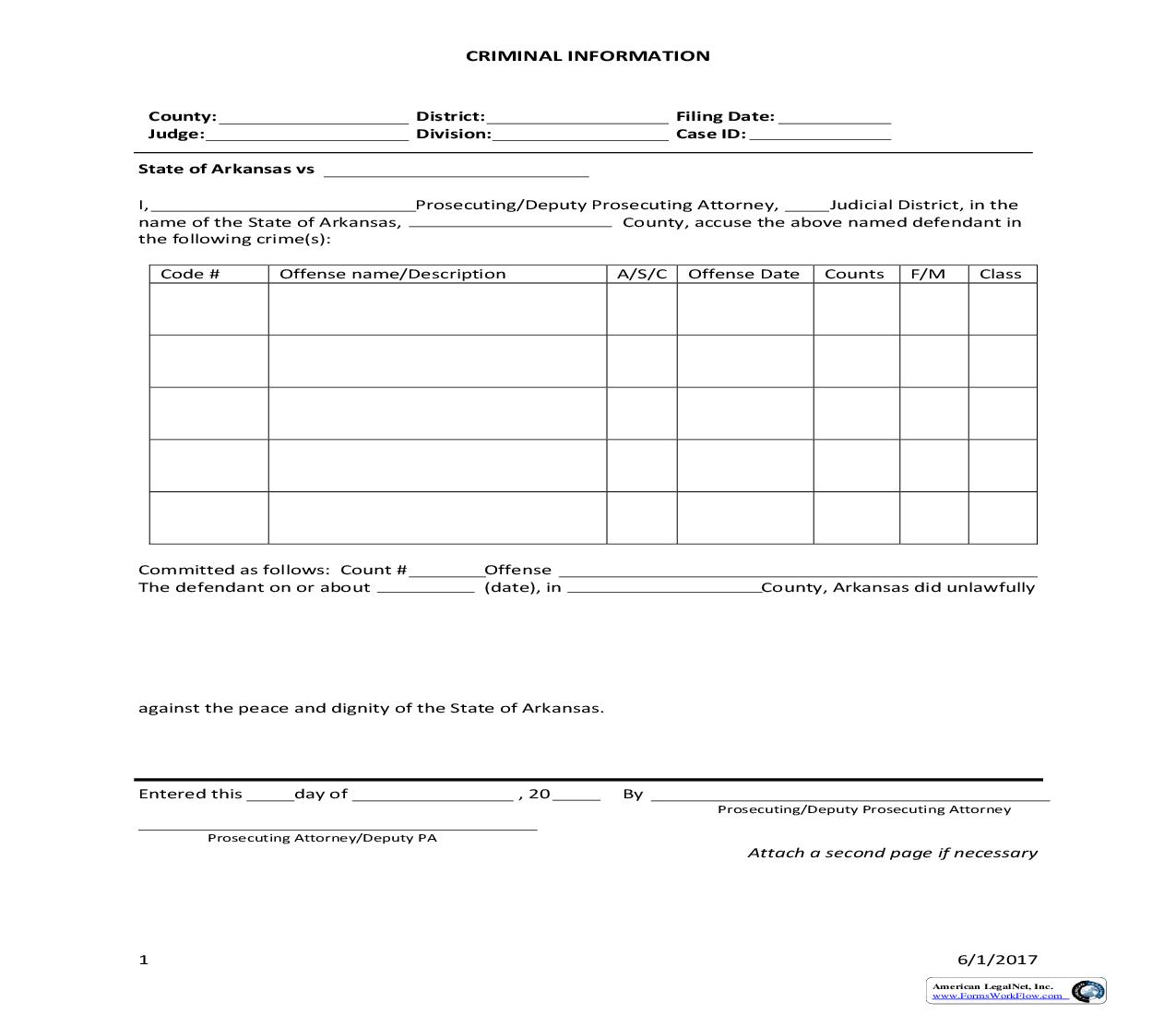 Criminal Information | Pdf Fpdf Doc Docx | Arkansas