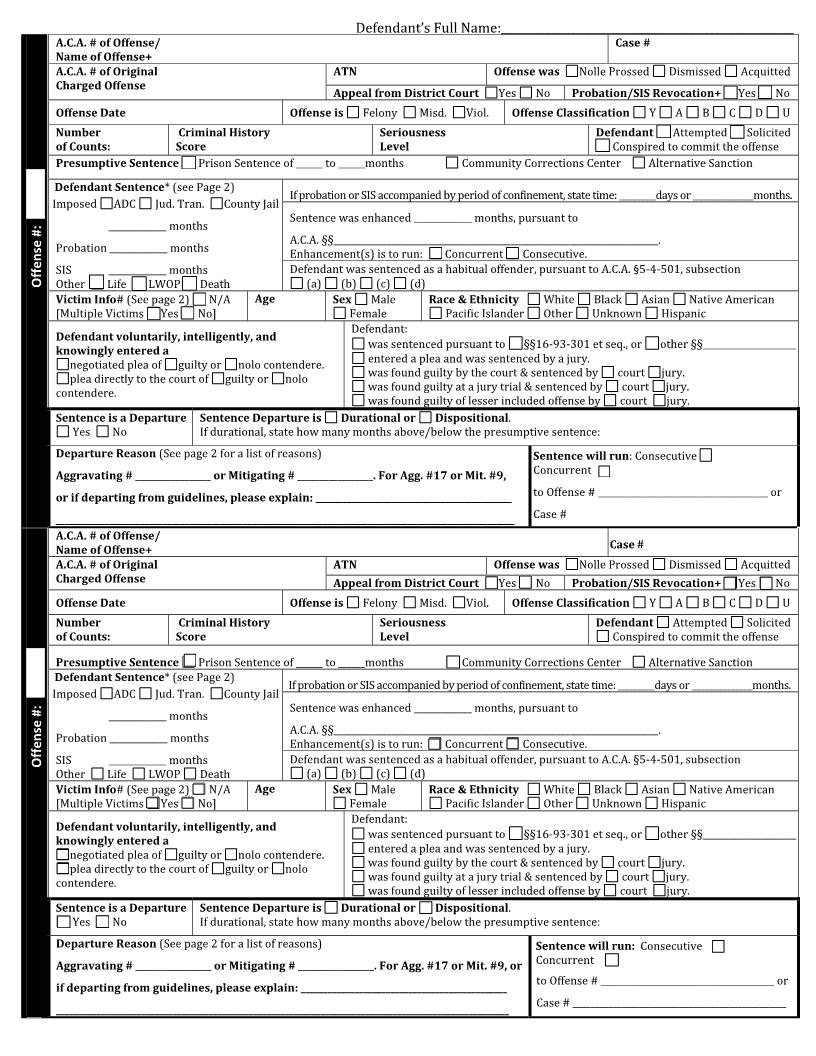 Sentencing Order Form Extra Page for Additional Offenses | Pdf Fpdf Docx | Arkansas