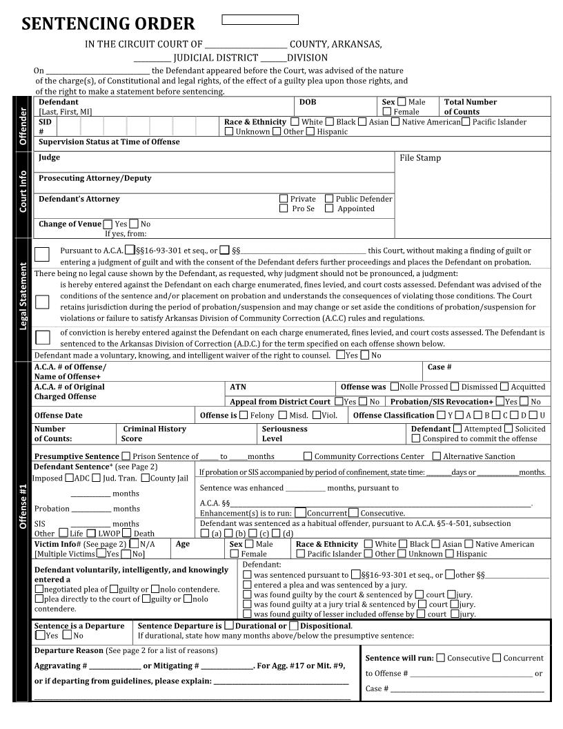 Sentencing Order | Pdf Fpdf Docx | Arkansas