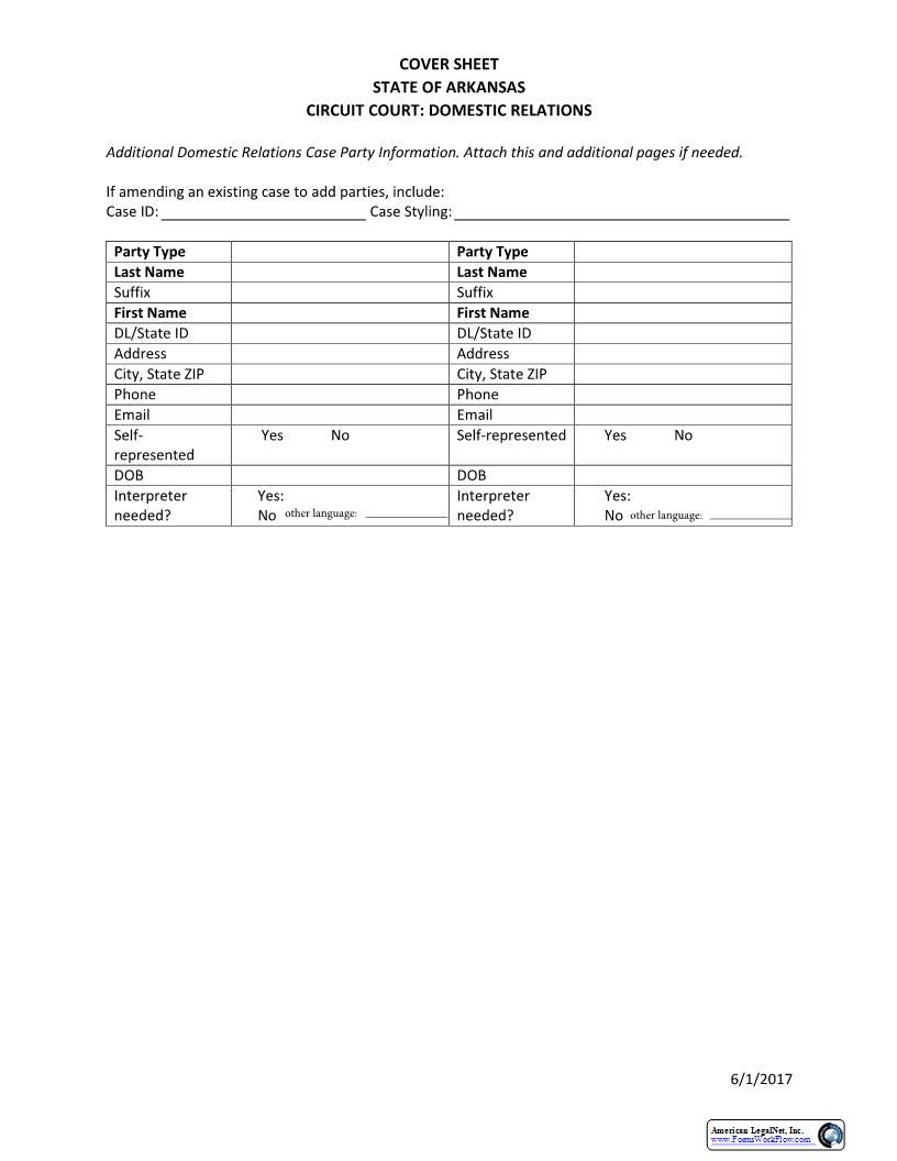 Cover Sheet - Page 2 - Additional Parties | Pdf Fpdf Docx | Arkansas