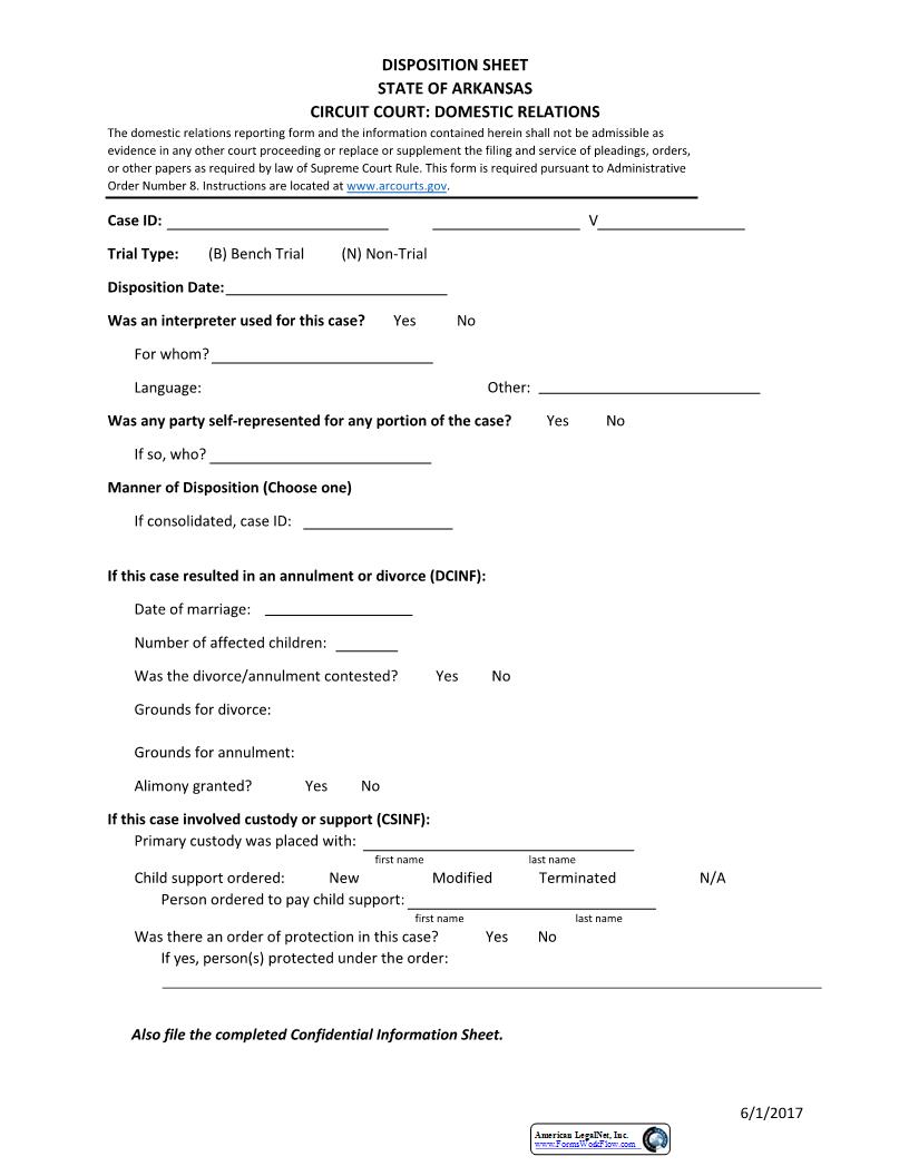 Disposition Sheet (Domestic Relations) | Pdf Fpdf Docx | Arkansas