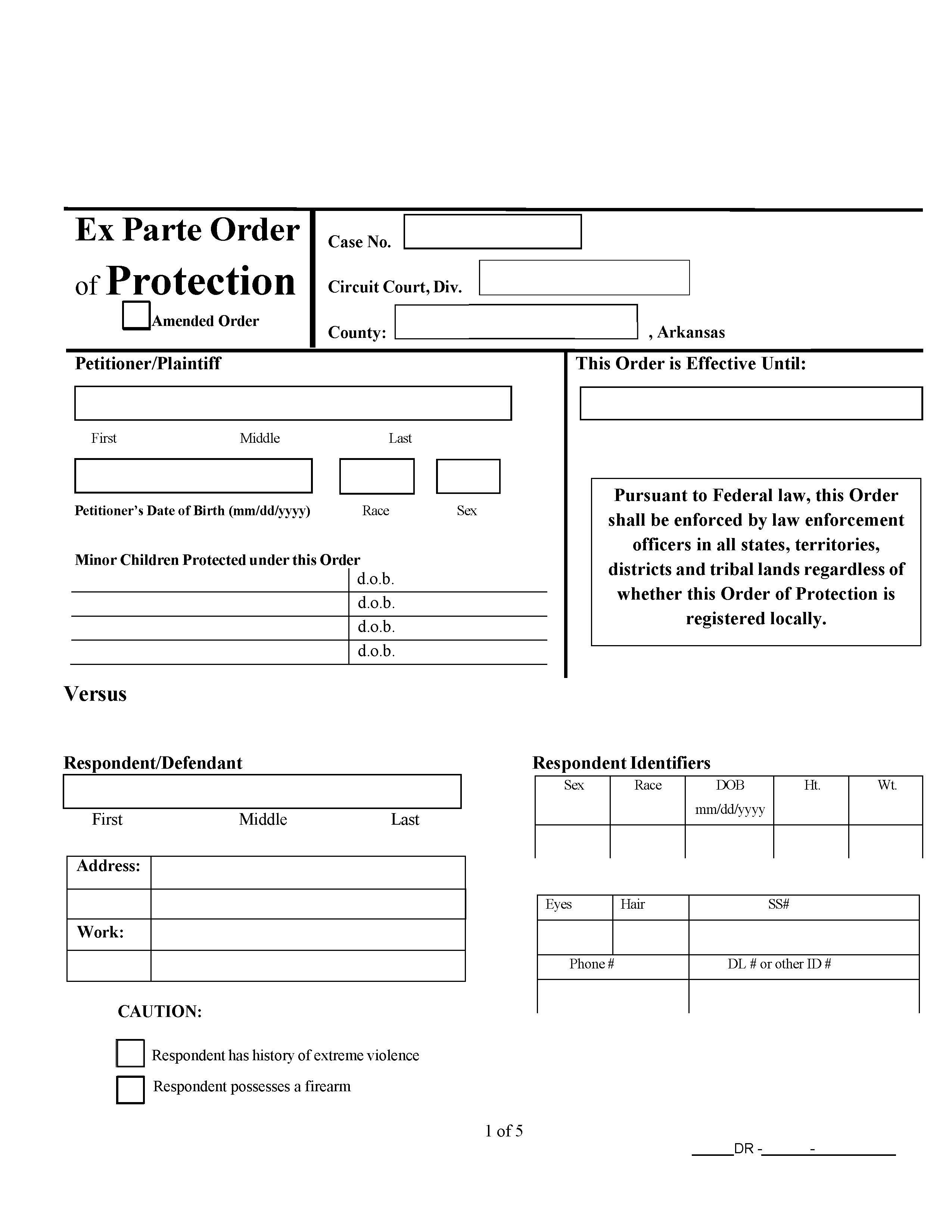 Ex Parte Order Of Protection | Pdf Fpdf Docx | Arkansas
