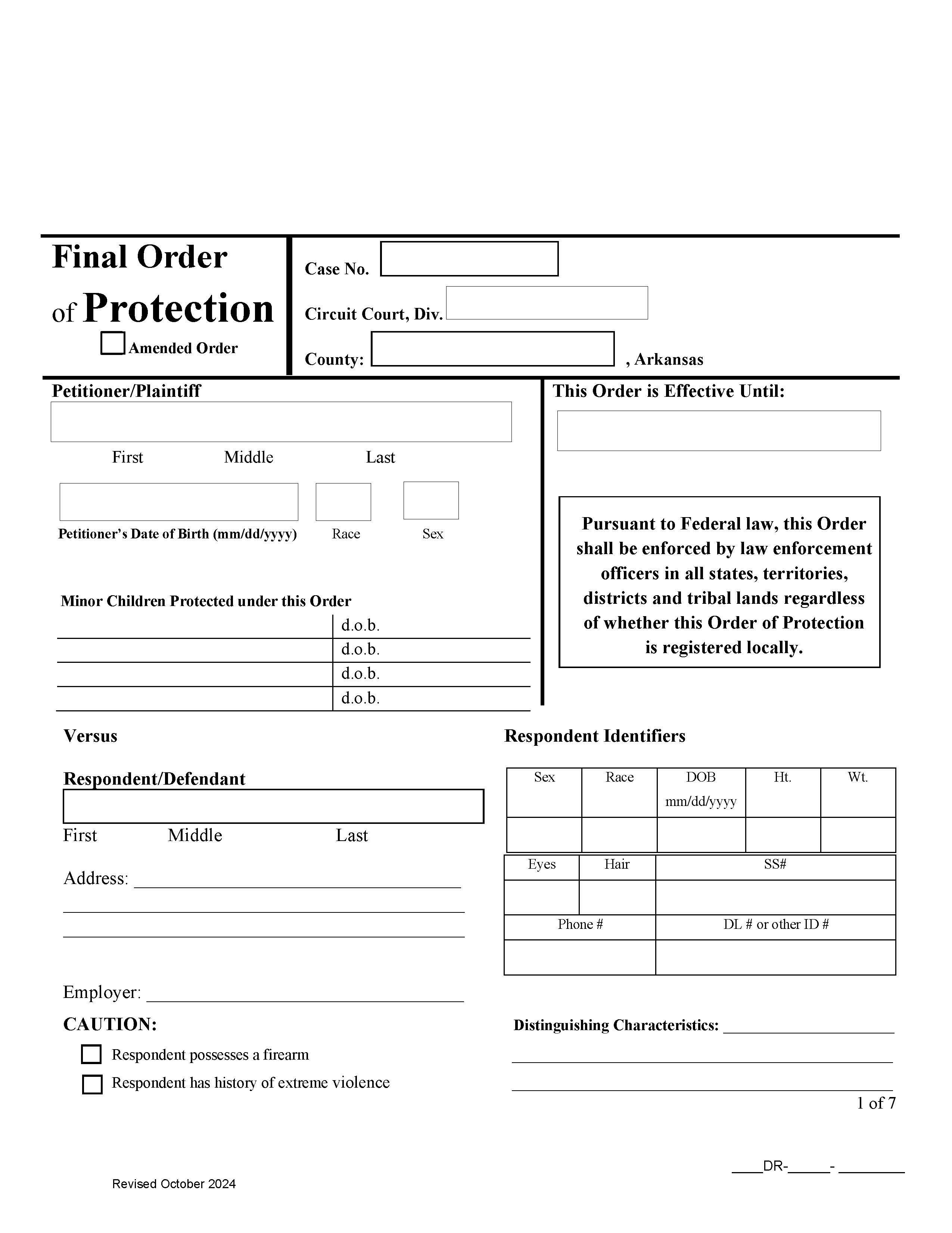 Final Order Of Protection | Pdf Fpdf Docx | Arkansas