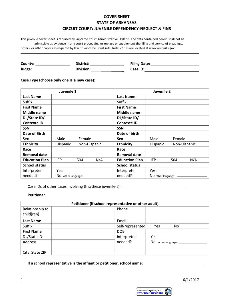 Cover Sheet (Dependency Neglect And Fins) | Pdf Fpdf Docx | Arkansas