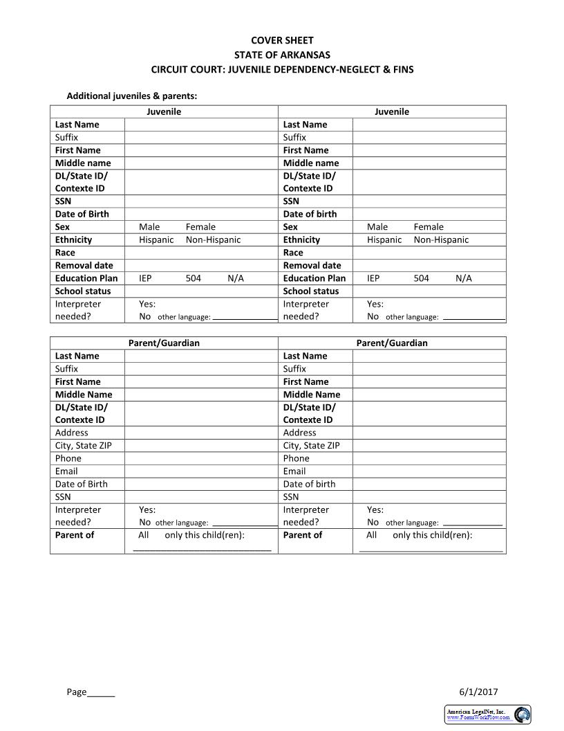 Cover Sheet Page 2 - Additional Parties | Pdf Fpdf Docx | Arkansas