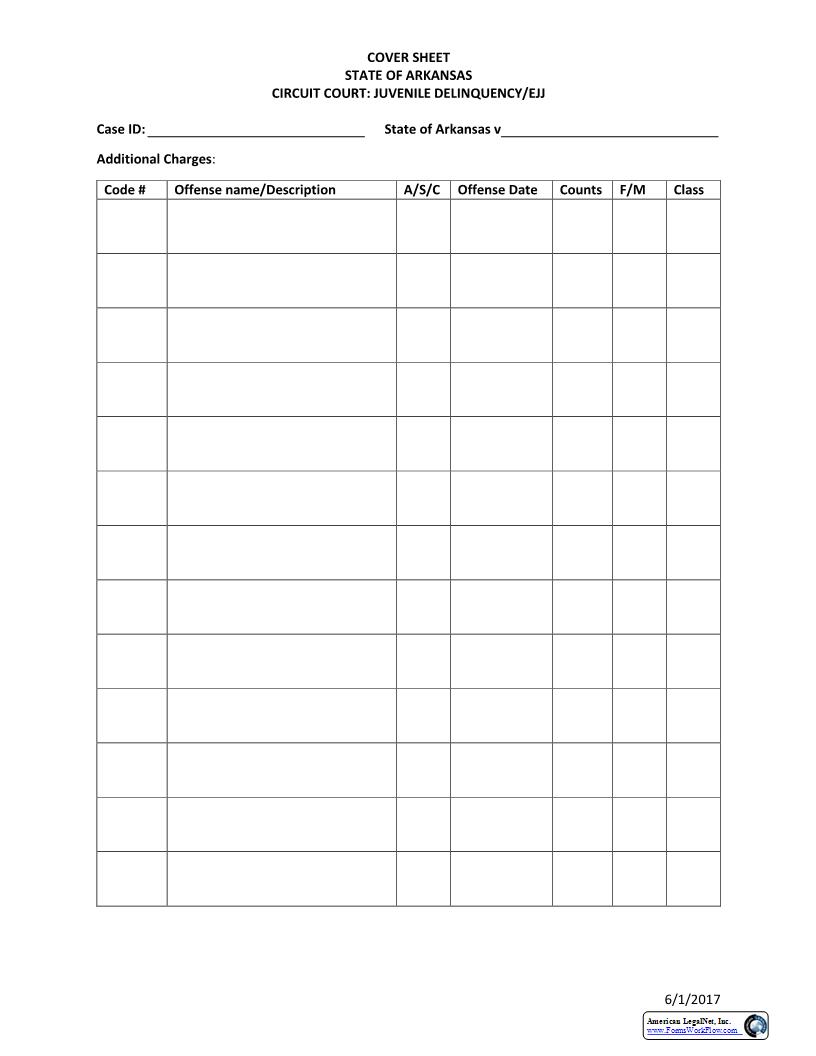 Juvenile Cover Sheet Page 2 (Additional Charges) | Pdf Fpdf Docx | Arkansas