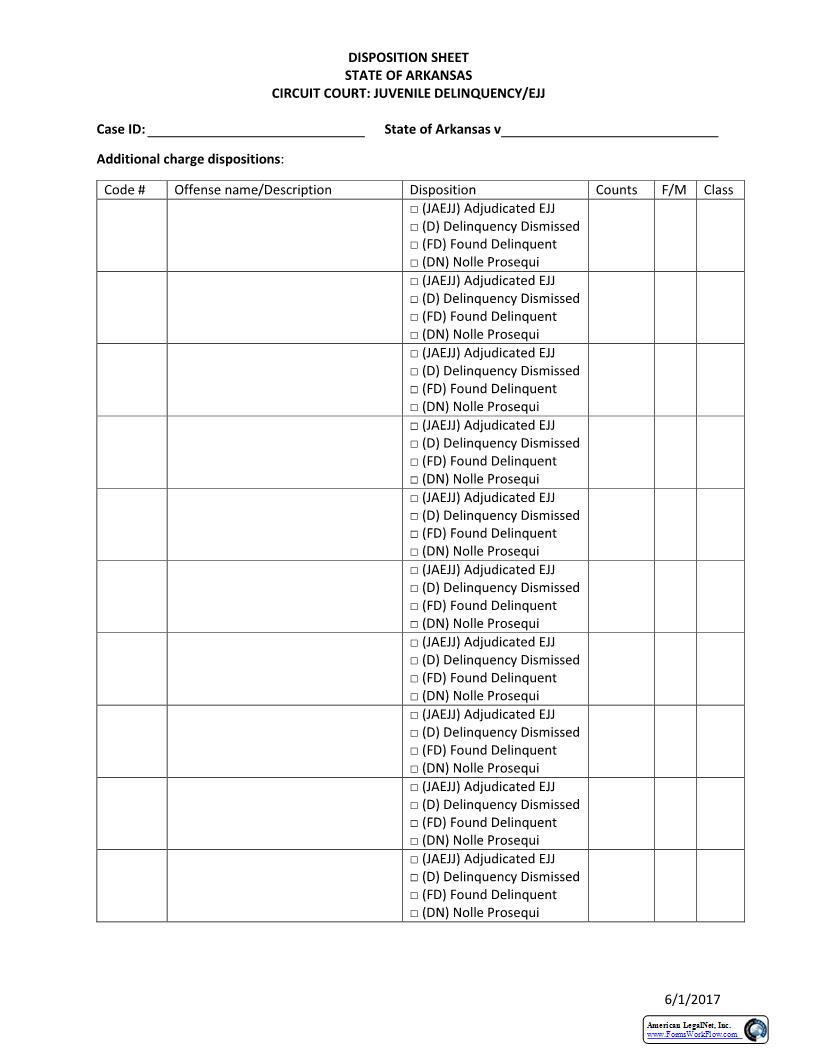 Juvenile Disposition Page 2 (Additional Charges) | Pdf Fpdf Docx | Arkansas