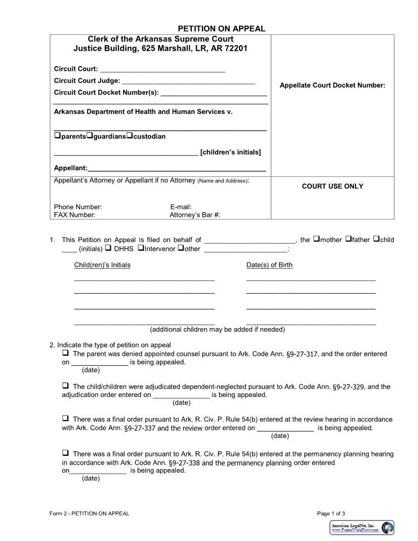 Petition On Appeal (Rule 6-9) {2} | Pdf Fpdf Docx | Arkansas