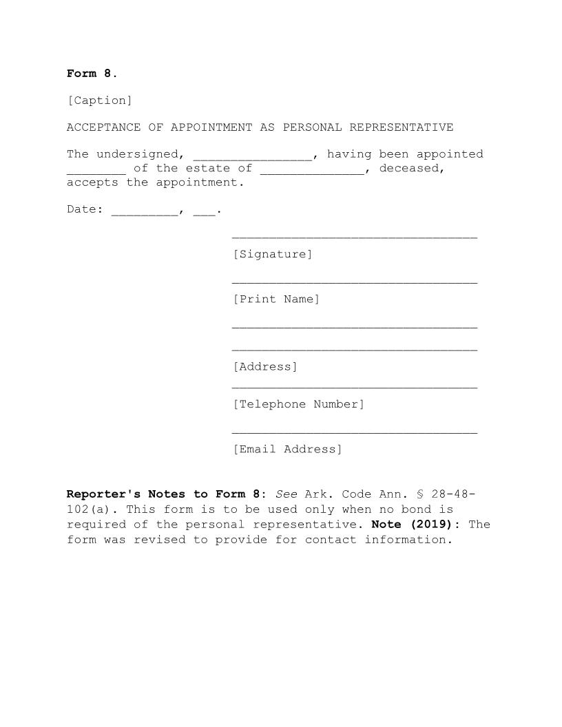 Acceptance Of Appointment As Personal Representative {8} | Pdf Fpdf Doc Docx | Arkansas