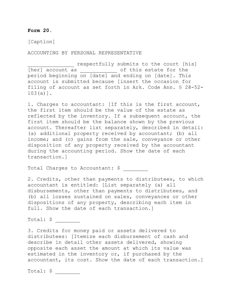 Accounting By Personal Representative {20} | Pdf Fpdf Doc Docx | Arkansas