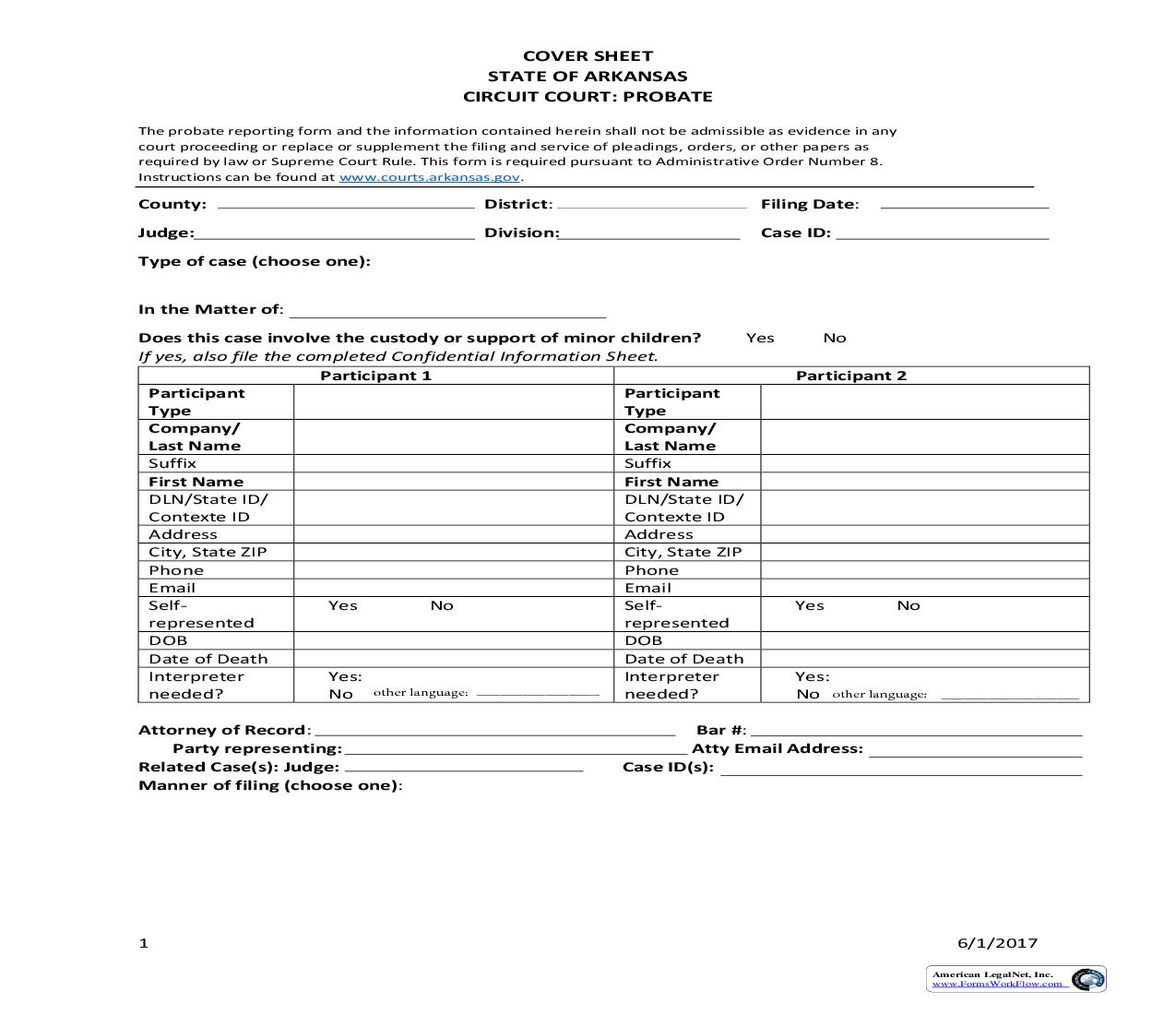 Cover Sheet (Probate) | Pdf Fpdf Doc Docx | Arkansas
