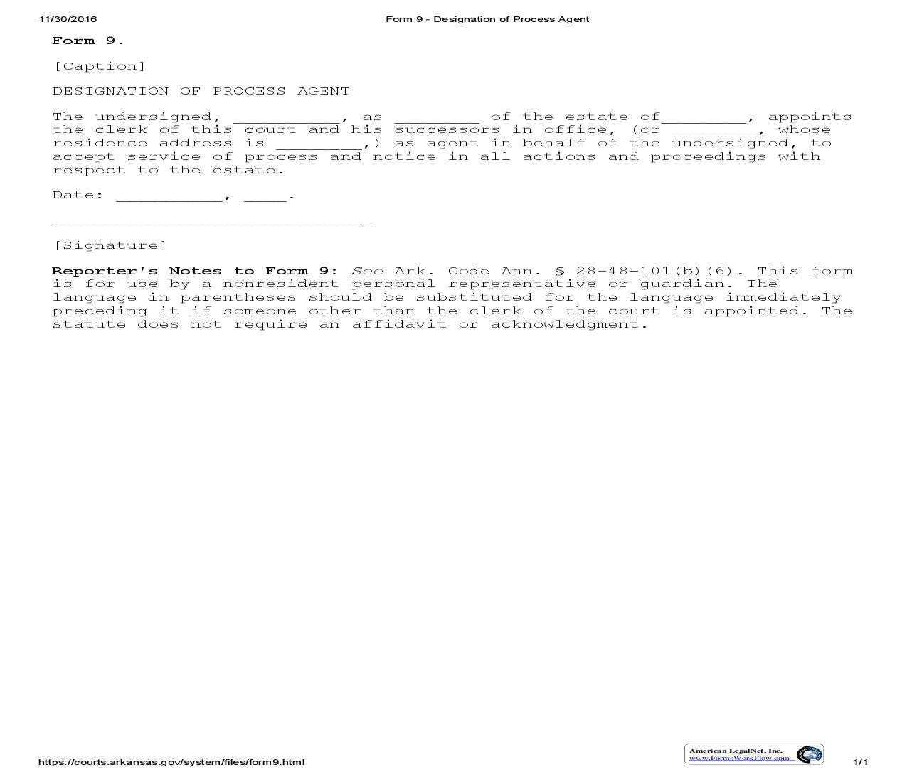 Designation Of Process Agent {9} | Pdf Fpdf Doc Docx | Arkansas