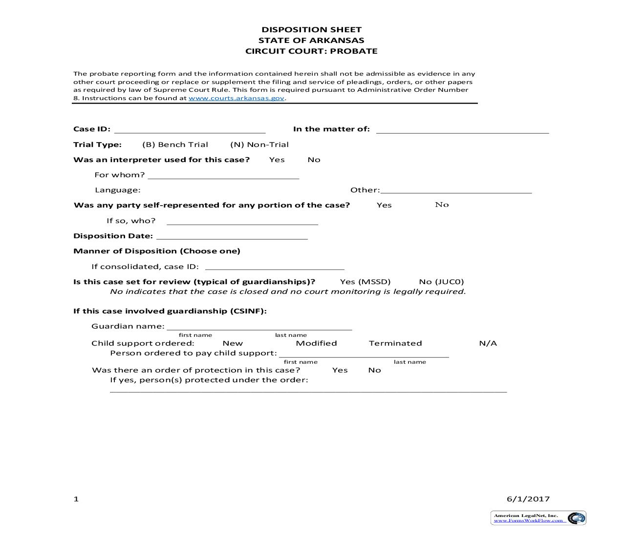 Disposition Sheet (Probate) | Pdf Fpdf Doc Docx | Arkansas