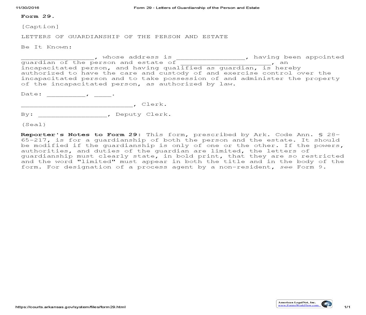 Letters Of Guardianship Of The Person And Estate {29} | Pdf Fpdf Doc Docx | Arkansas
