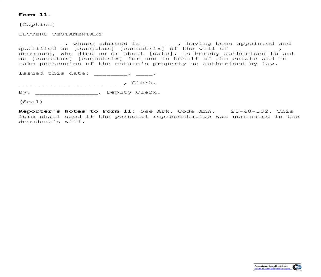 Letters Testamentary {11} | Pdf Fpdf Doc Docx | Arkansas
