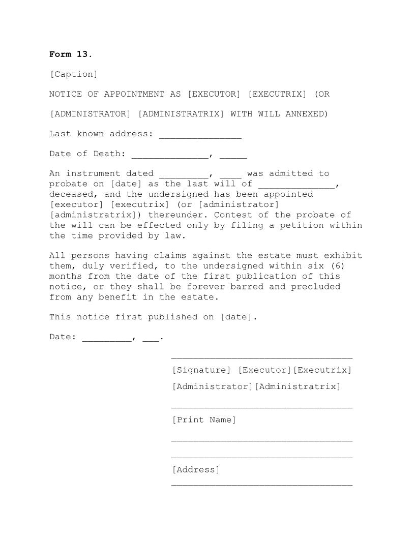 Notice Of Appointment With Will Annexed {13} | Pdf Fpdf Doc Docx | Arkansas