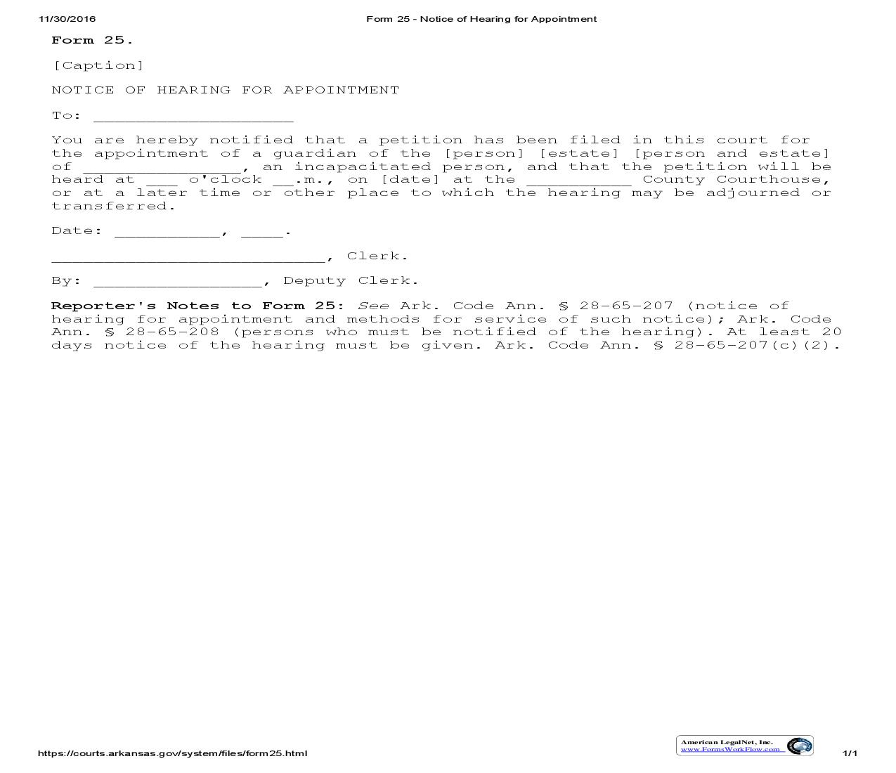 Notice Of Hearing For Appointment {25} | Pdf Fpdf Doc Docx | Arkansas