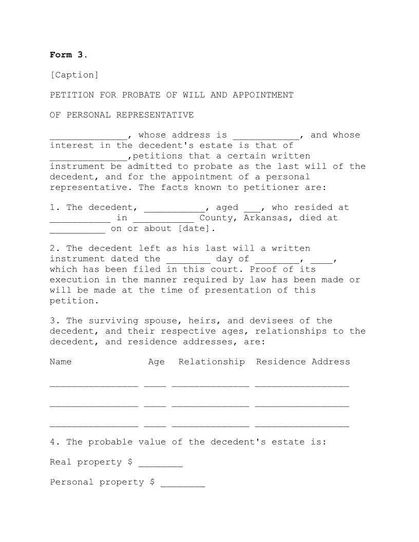 Petition For Probate Of Will And Appointment {3} | Pdf Fpdf Doc Docx | Arkansas
