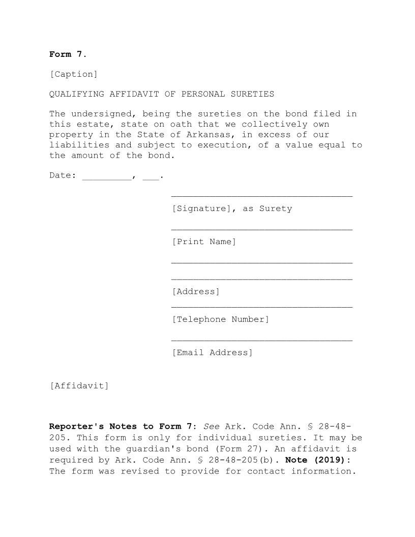Qualifying Affidavit Of Personal Sureties {7} | Pdf Fpdf Doc Docx | Arkansas