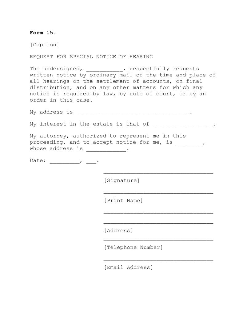 Request For Special Notice Of Hearing {15} | Pdf Fpdf Doc Docx | Arkansas