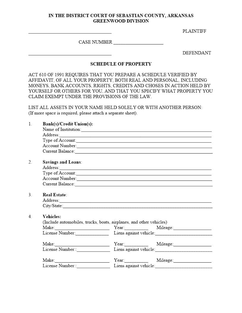 Schedule Of Property | Pdf Fpdf Doc Docx | Arkansas