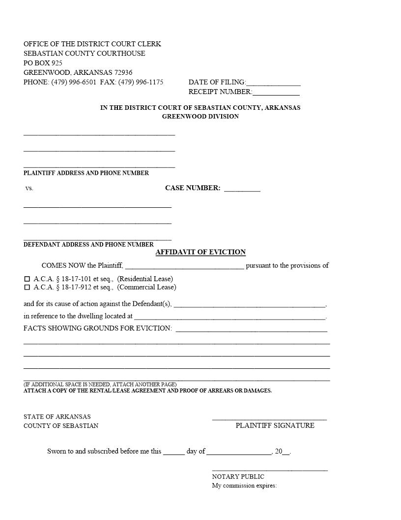 Affidavit of Eviction | Pdf Fpdf Docx | Arkansas