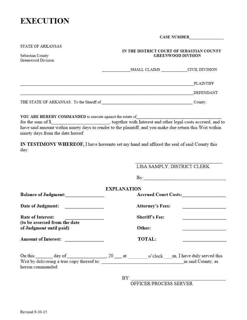Execution Form | Pdf Fpdf Docx | Arkansas