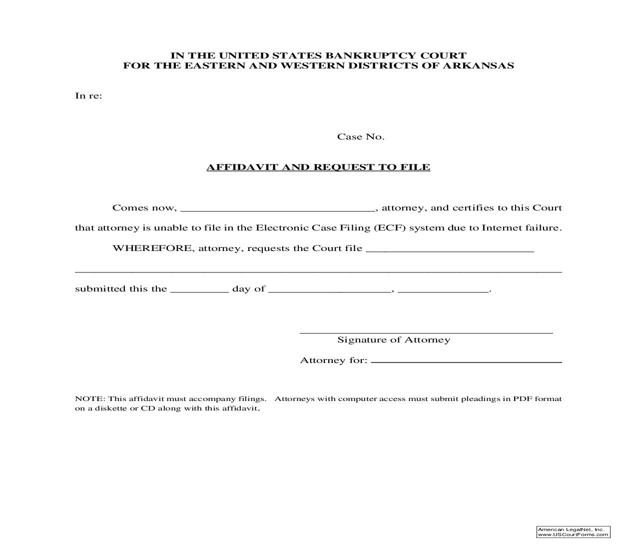 Affidavit And Request To File | Pdf Fpdf Doc Docx | Arkansas