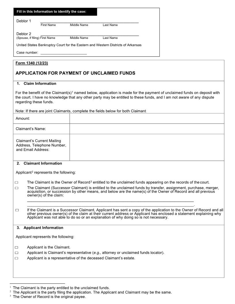 Application For Unclaimed Funds | Pdf Fpdf Docx | Arkansas