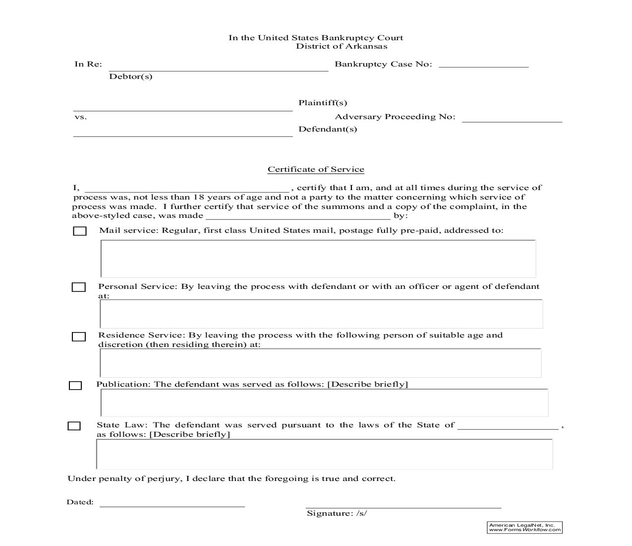 Certificate Of Service | Pdf Fpdf Doc Docx | Arkansas