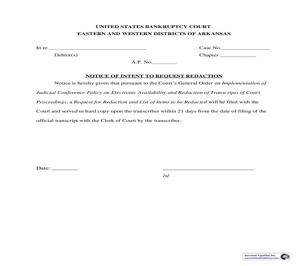 Notice Of Intent To Request Redaction | Pdf Fpdf Doc Docx | Arkansas