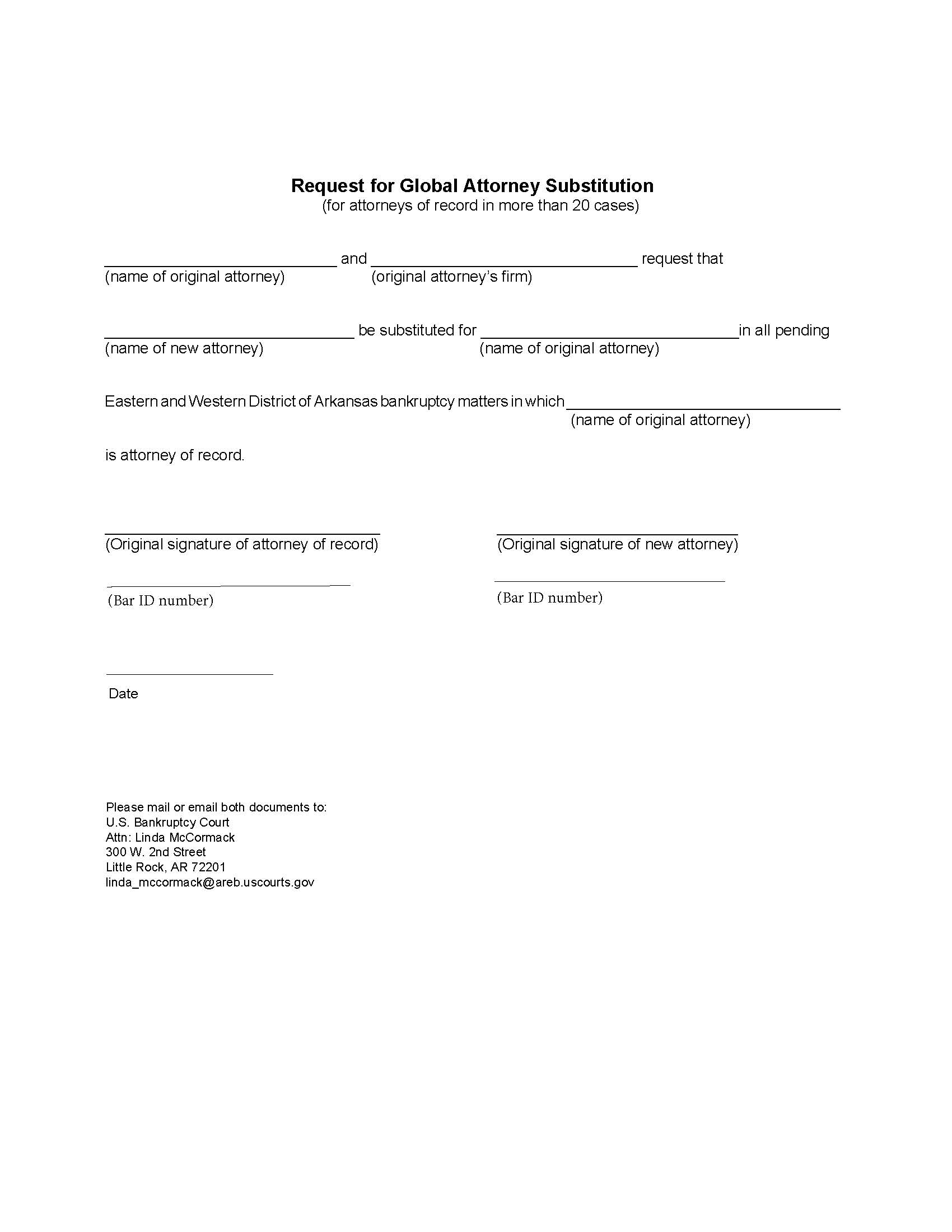 Request For Global Attorney Substitution | Pdf Fpdf Doc Docx | Arkansas