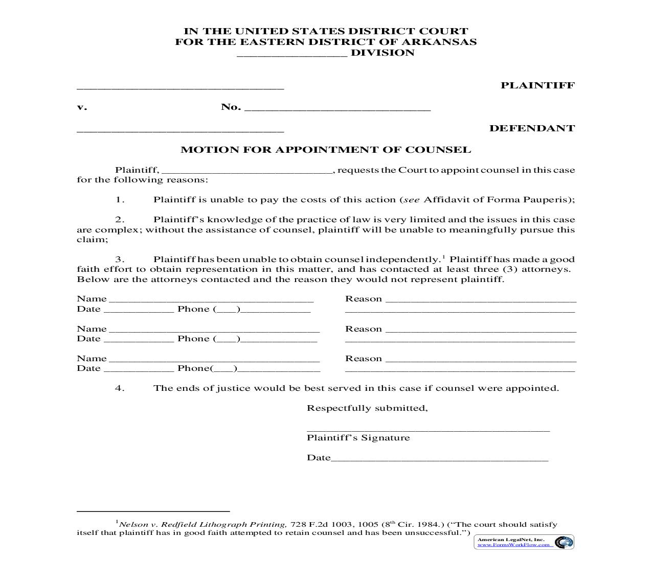 Motion For Appointment Of Counsel | Pdf Fpdf Doc Docx | Arkansas