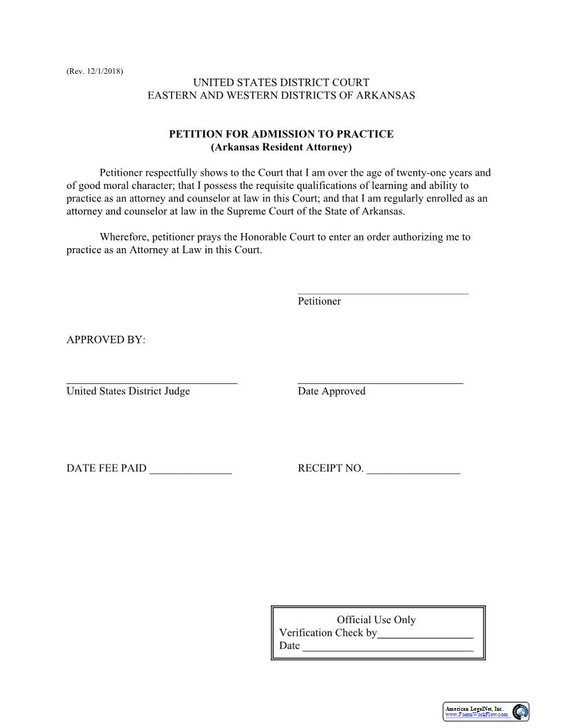 Petition For Admission To Practice | Pdf Fpdf Docx | Arkansas