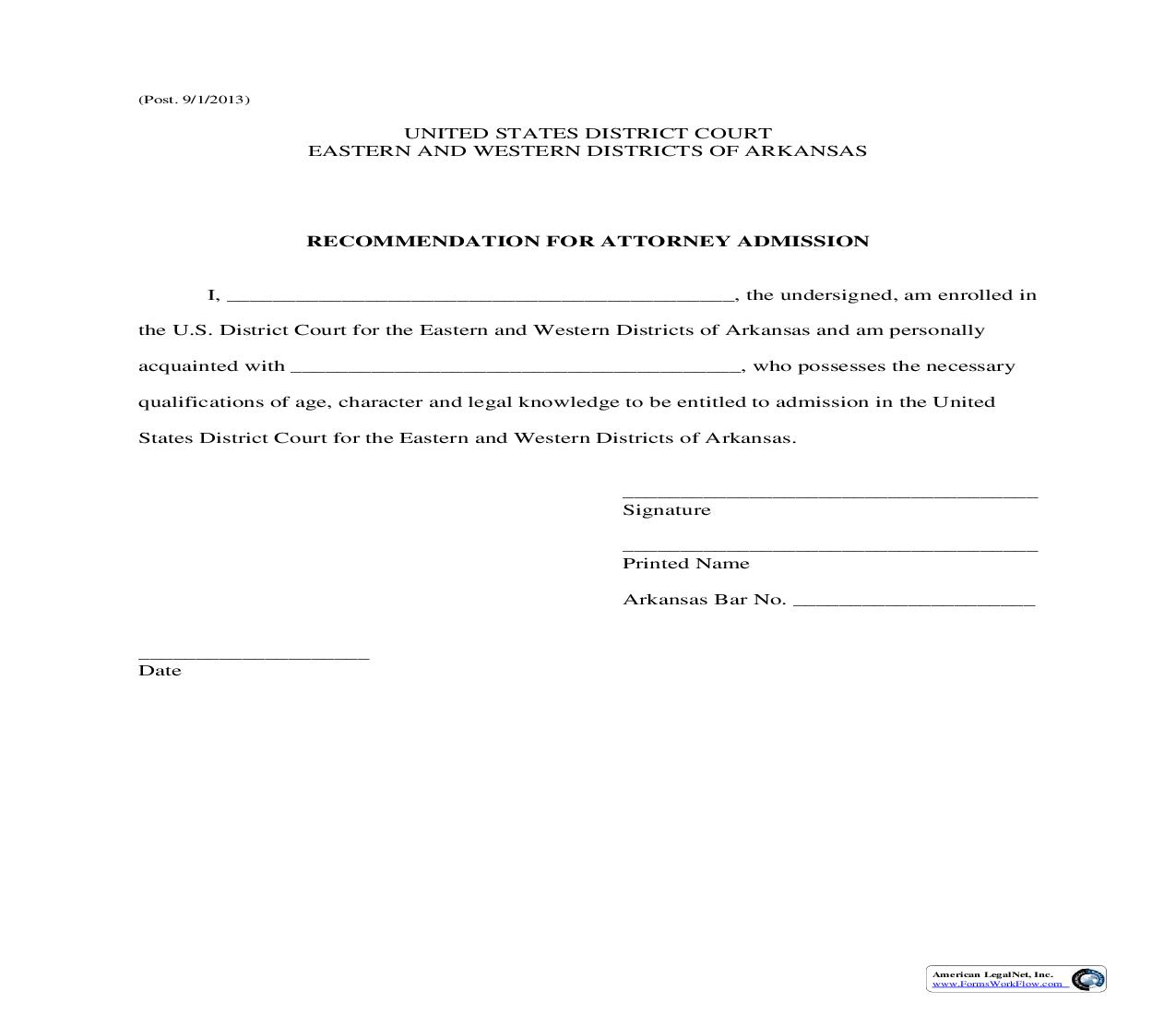 Recommendation For Attorney Admission | Pdf Fpdf Doc Docx | Arkansas