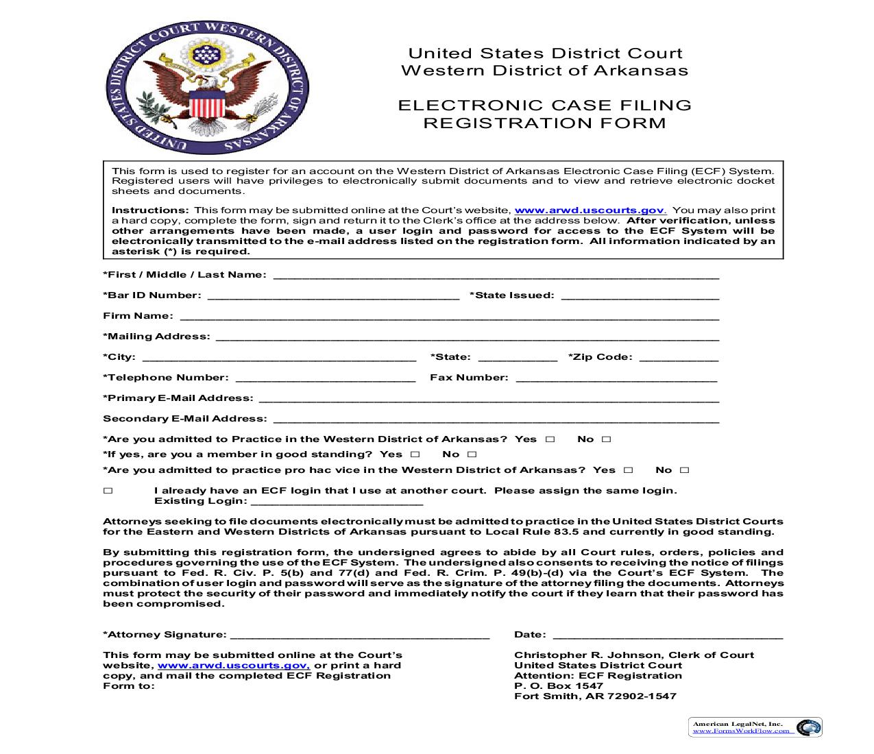 Electronic Case Filing Registration Form {Appendix A} | Pdf Fpdf Doc Docx | Arkansas