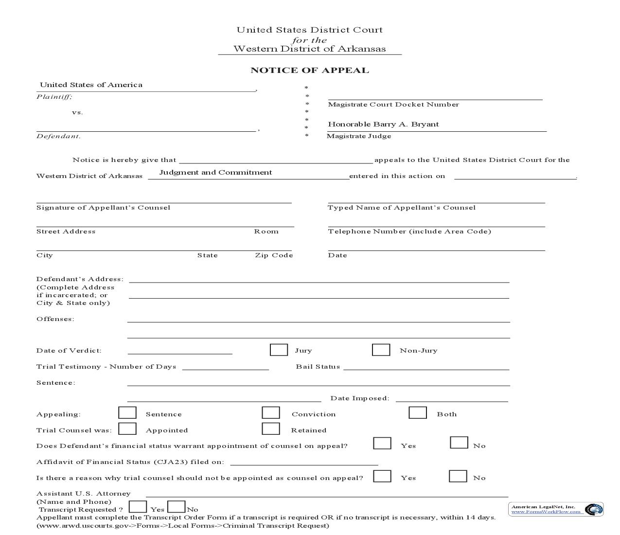 Notice Of Appeal - Magistrate Case | Pdf Fpdf Doc Docx | Arkansas