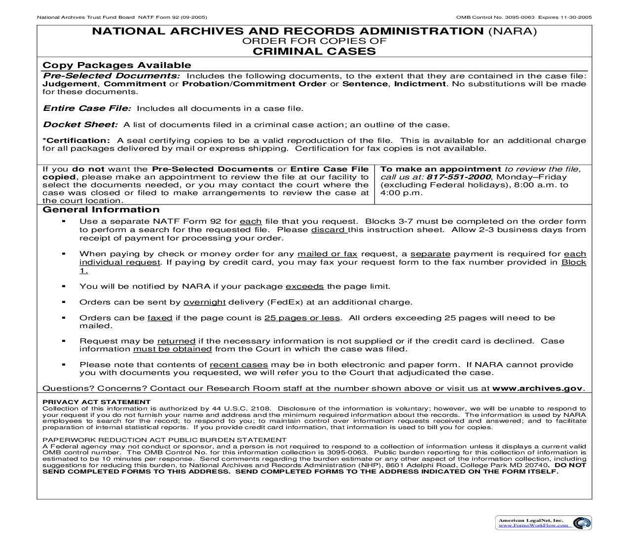 Order For Copies Of Criminal Cases {NATF-92} | Pdf Fpdf Doc Docx | Arkansas