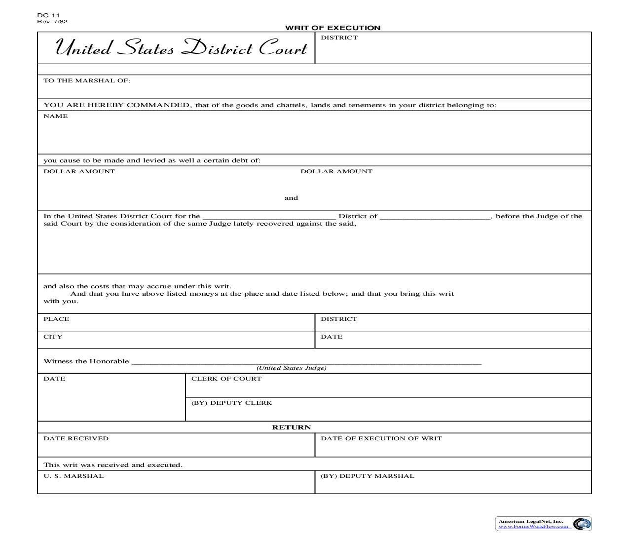 Writ Of Execution {DC-11} | Pdf Fpdf Doc Docx | Arkansas