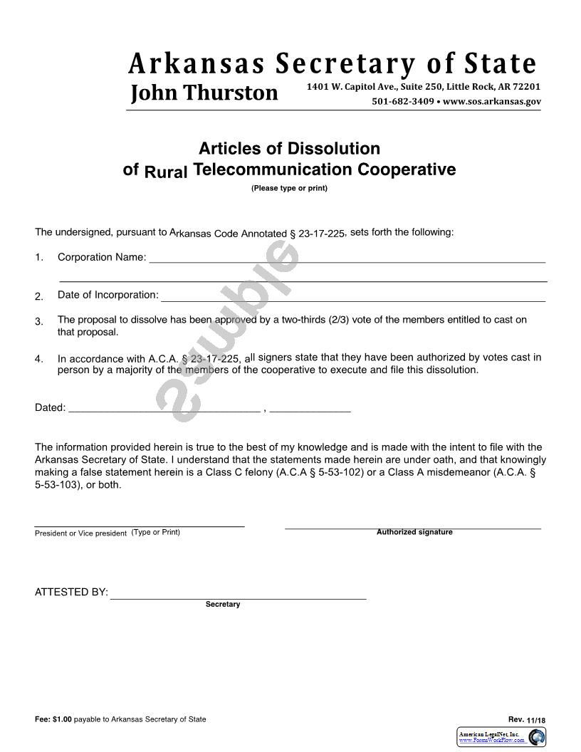 Articles Of Dissolution Of Rural Telecommunication Cooperative | Pdf Fpdf Docx | Arkansas
