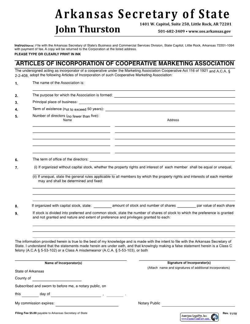 Articles Of Incorporation Of Cooperative Marketing Association | Pdf Fpdf Docx | Arkansas