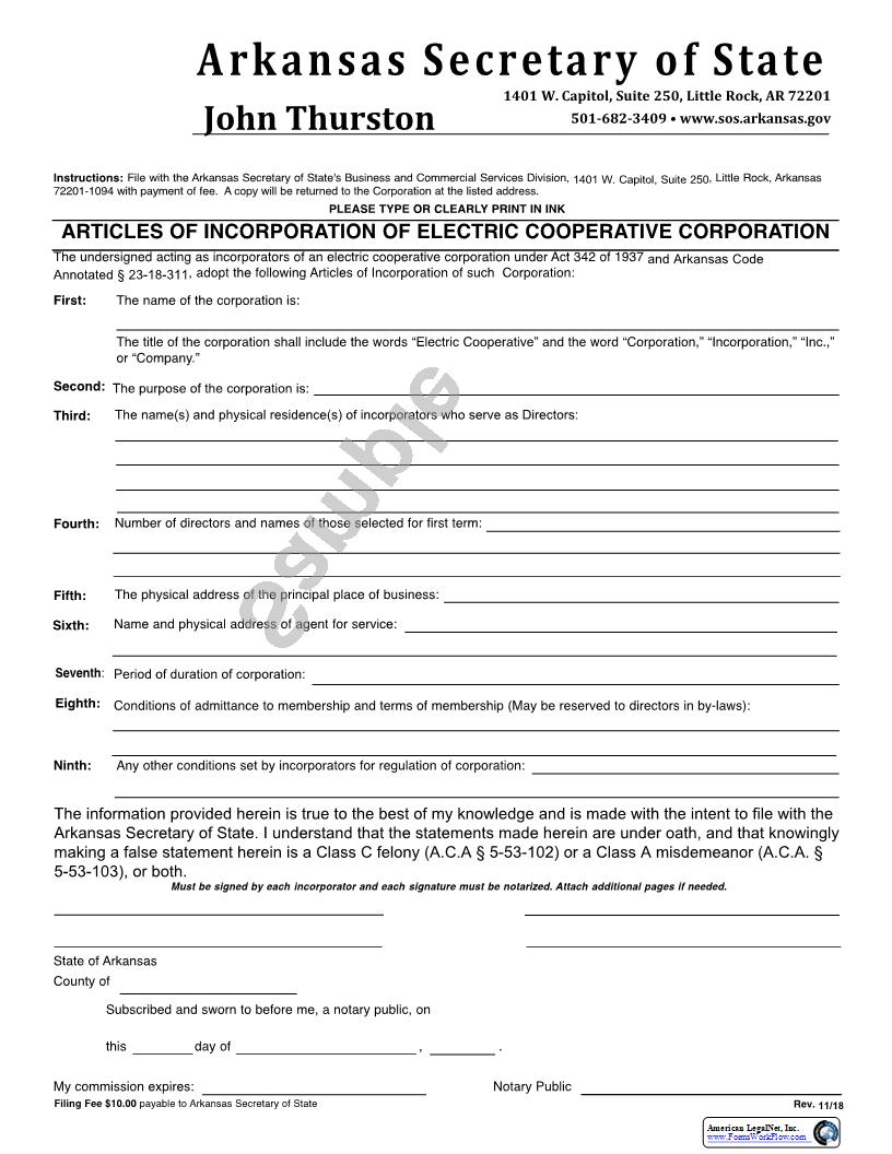 Articles Of Incorporation Of Electric Cooperative Corporation | Pdf Fpdf Docx | Arkansas