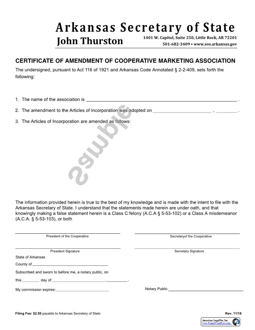 Certificate Of Amendment Of Cooperative Marketing Association | Pdf Fpdf Docx | Arkansas